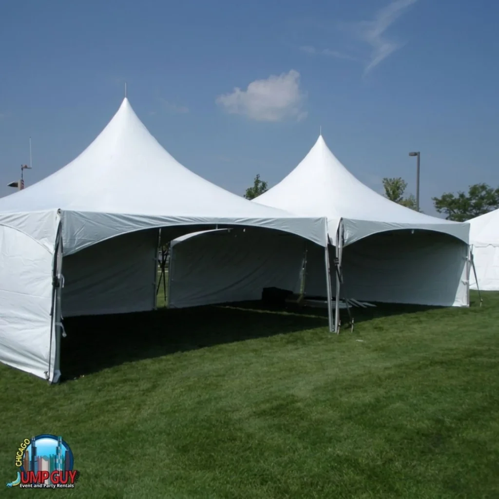 20x40 high peak frame tent rental Highland Park IL outdoor wedding reception near Moraine Beach 60035