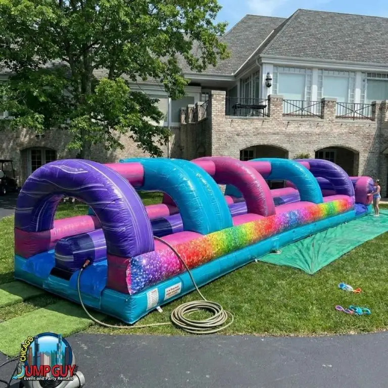 40 foot double lane glitter slip n slide rental Highland Park IL backyard race party 60035