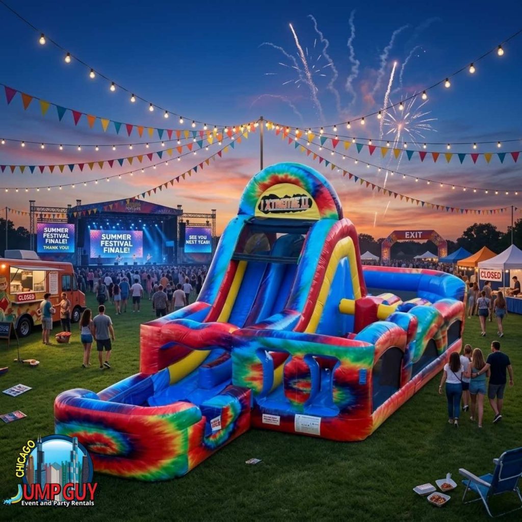 Extreme tie dye obstacle course wet rental Highland Park IL HPHS celebration near Heller Nature Center 60035