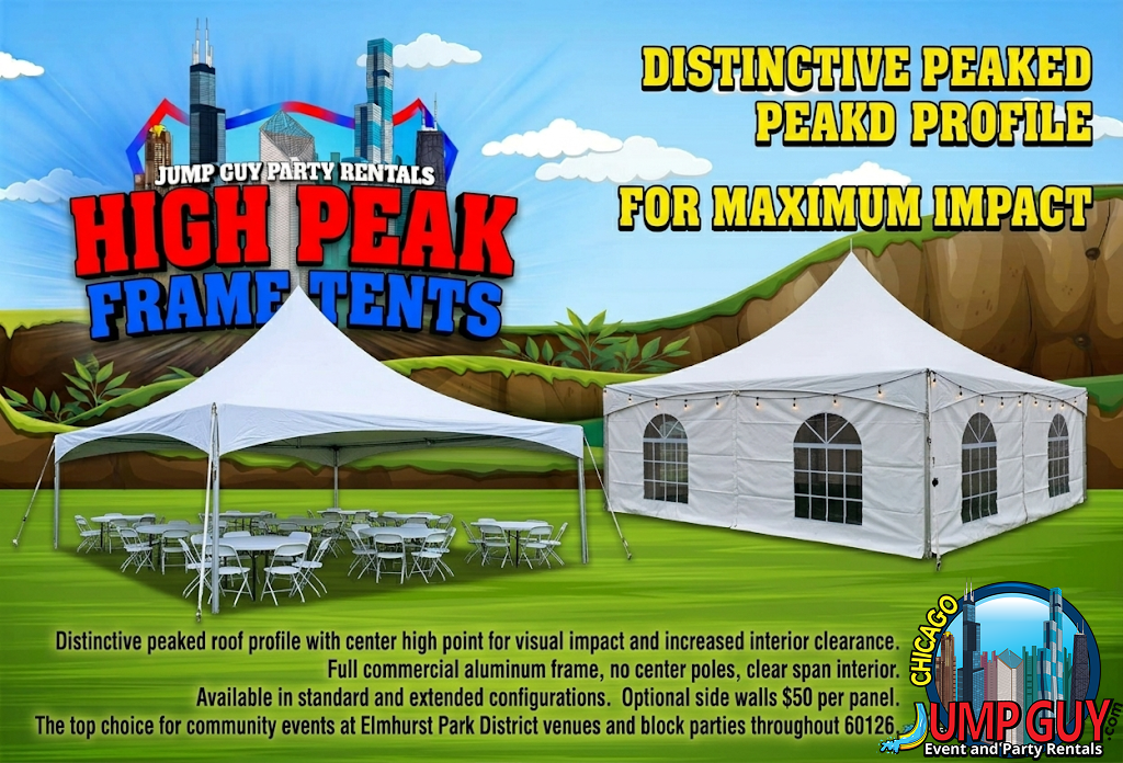 High peak frame tent rentals Highland Park IL elevated profile for estate weddings near Rosewood Beach 60035