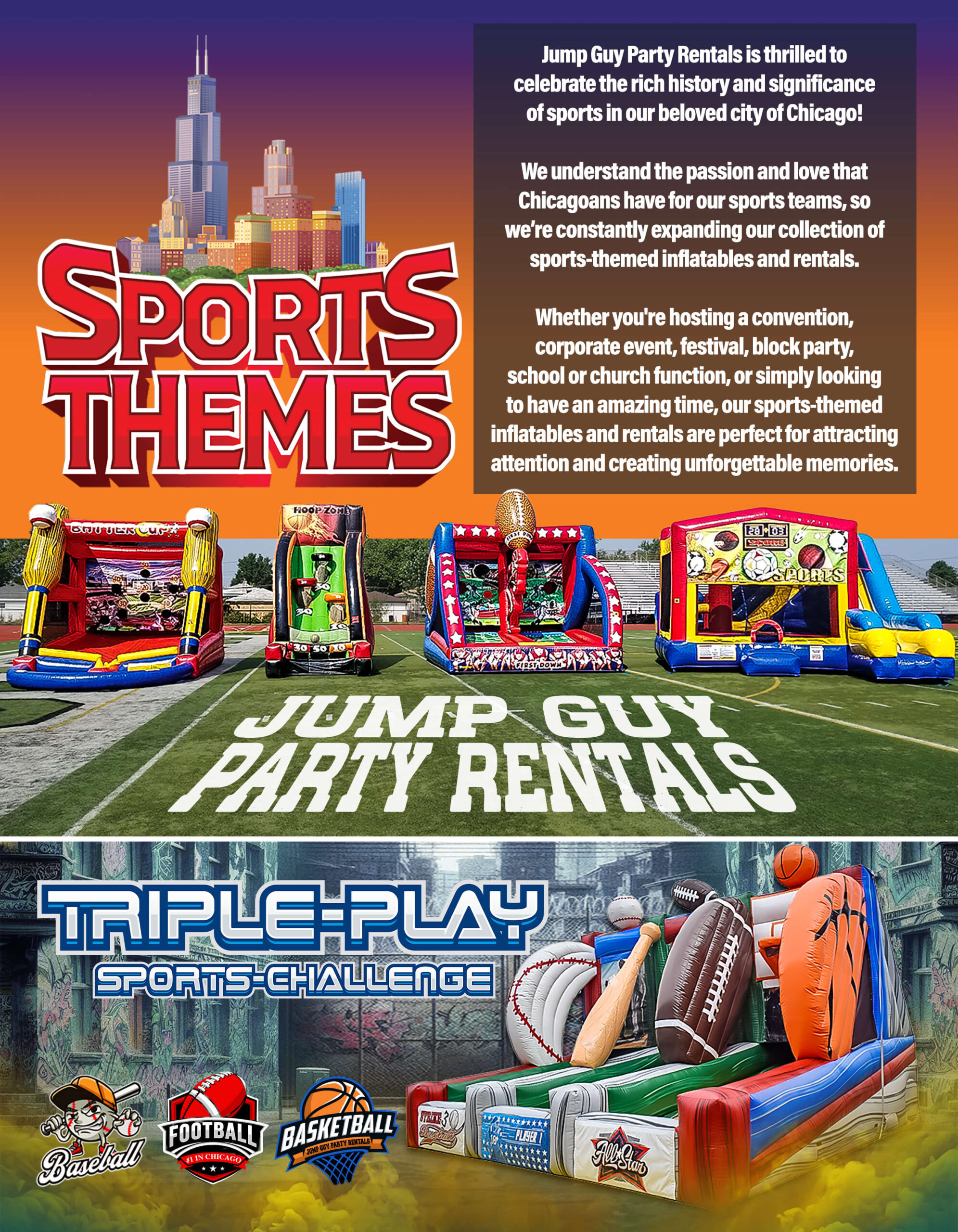 Jump Guy Party Rentals sports themes catalog Highland Park IL HPHS spirit event inventory 60035