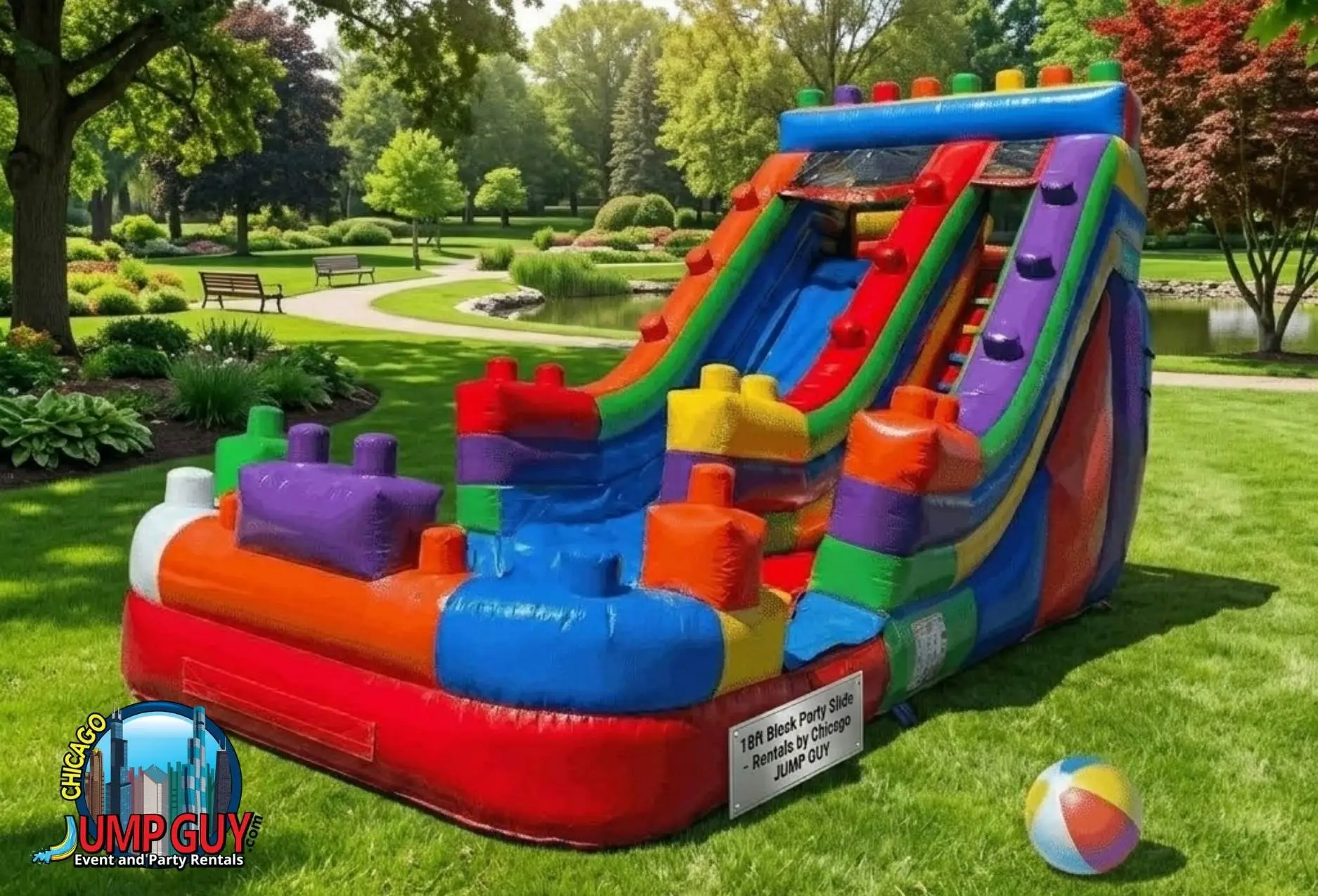 Single lane water slide rental Highland Park IL backyard birthday party near Central Avenue corridor 60035