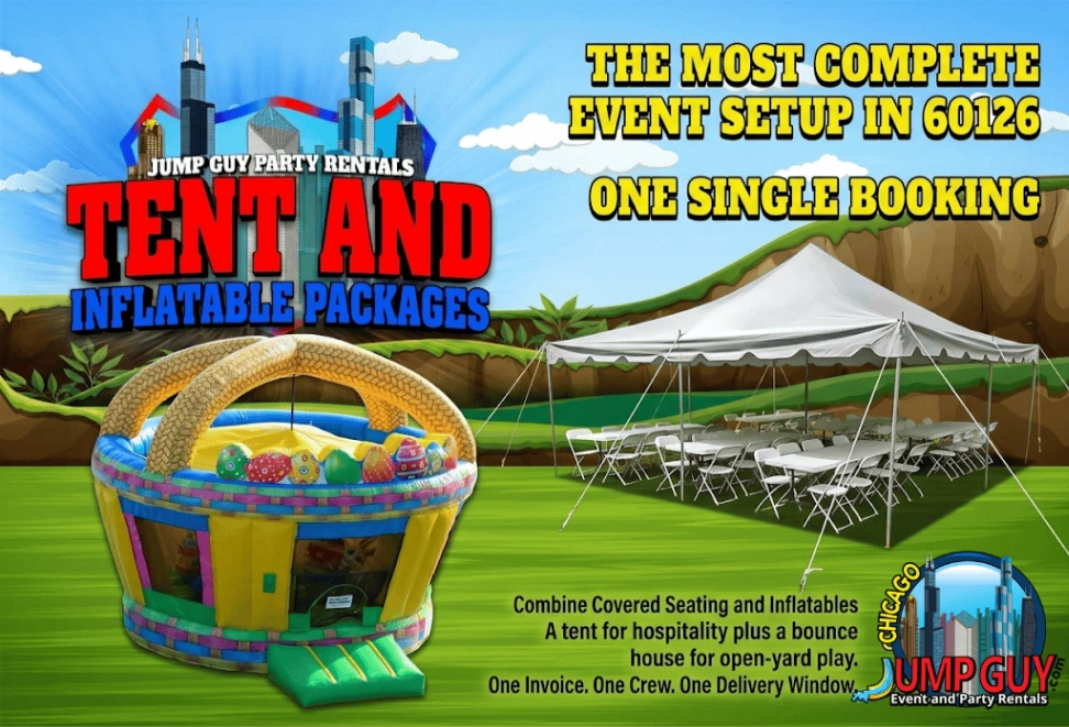Tent and inflatable package rental Highland Park IL combined booking for HPHS graduation receptions 60035